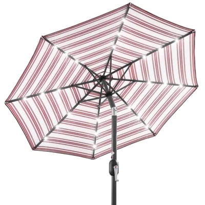 Best Choice Products 10ft Solar Led Lighted Striped Patio Umbrella W/ Crank, Tilt, Push Button, 6 Ribs In Neutral