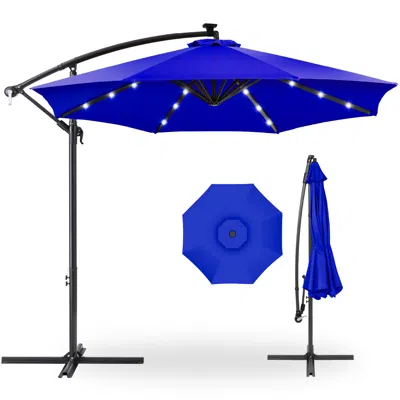 Best Choice Products 10ft Solar Led Offset Hanging Outdoor Market Patio Umbrella W/ Adjustable Tilt In Blue