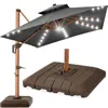 Best Choice Products 10ft Square Woodgrain Pattern 2-tier Outdoor Solar Led Cantilever Umbrella W/ Base - Gray