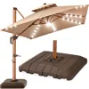 Best Choice Products 10ft Square Woodgrain Pattern 2-tier Outdoor Solar Led Cantilever Umbrella W/ Base - Tan