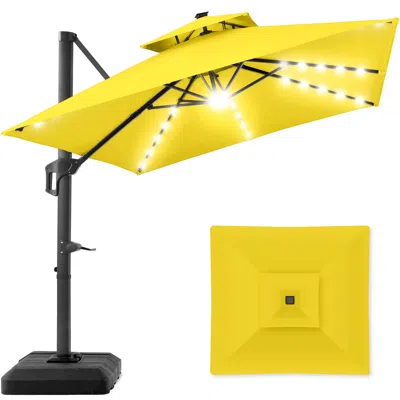 Best Choice Products 10x10ft 2-tier Square Outdoor Solar Led Cantilever Patio Umbrella W/ Base Included In Neutral