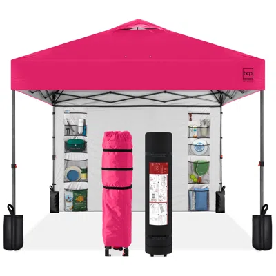 Best Choice Products 10x10ft Easy Setup Pop Up Canopy, Portable Tent W/ Side Wall, 1-button Push, Case In Pink