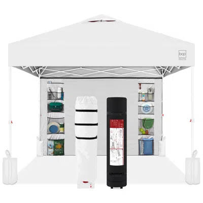 Best Choice Products 10x10ft Easy Setup Pop Up Canopy, Portable Tent W/ Side Wall, 1-button Push, Case In White