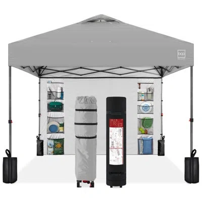 Best Choice Products 10x10ft Easy Setup Pop Up Canopy, Portable Tent W/ Side Wall, 1-button Push, Case In Beige