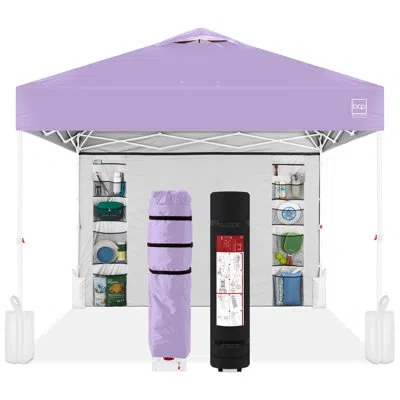 Best Choice Products 10x10ft Easy Setup Pop Up Canopy, Portable Tent W/ Side Wall, 1-button Push, Case - Blue/white In White,light Purple
