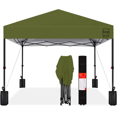 Best Choice Products 10x10ft Easy Setup Pop Up Canopy W/ 1-button Setup, Wheeled Case, 4 Weight Bags