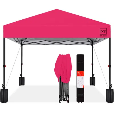 Best Choice Products 10x10ft Easy Setup Pop Up Canopy W/ 1-button Setup, Wheeled Case, 4 Weight Bags