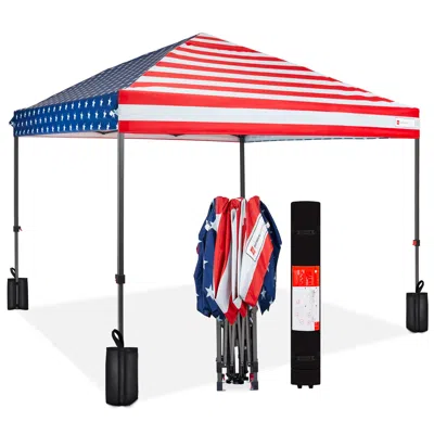 Best Choice Products 10x10ft Easy Setup Pop Up Canopy W/ 1-button Setup, Wheeled Case, 4 Weight Bags In Gray