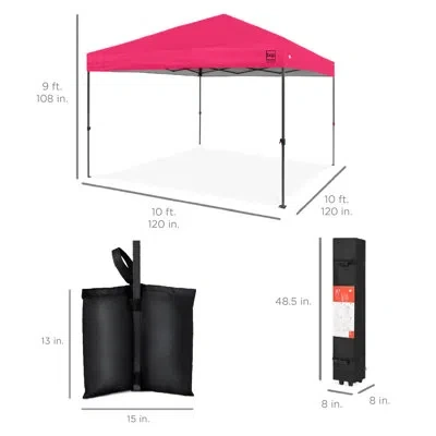 Best Choice Products 10x10ft Easy Setup Pop Up Canopy W/ 1-button Setup, Wheeled Case, 4 Weight Bags - White/white In Hot Pink,black