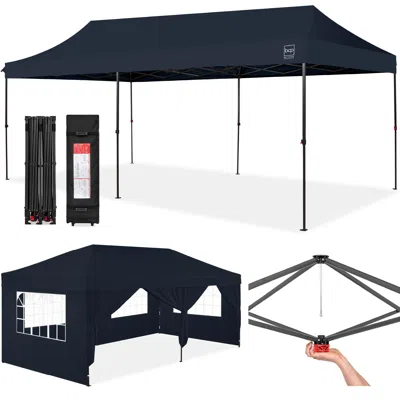 Best Choice Products 10x20ft Party Tent Pop Up Canopy Easy Setup W/ 1-button Setup, Wheeled Case, 4 Weight Bags - Navy