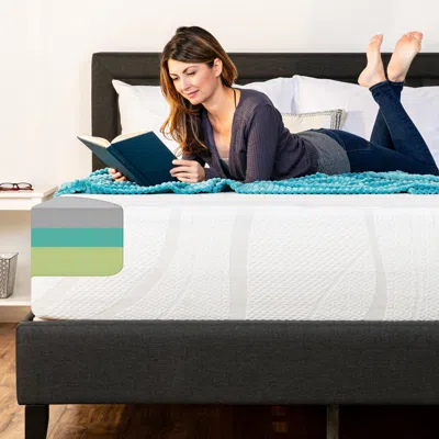 Best Choice Products 12in 3-layer Medium-plush Charcoal Gel & Green Tea Infused Memory Foam Mattress In Blue