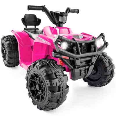 Best Choice Products 12v Kids Ride-on Atv Quad W/ Bluetooth, 2.4mph Max, Treaded Tires, Led Lights, Radio In Pink