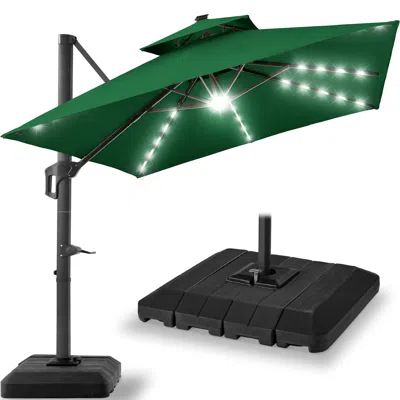 Best Choice Products 12x12ft 2-tier Square Outdoor Solar Led Cantilever Umbrella W/ 360-rotating Base In Green