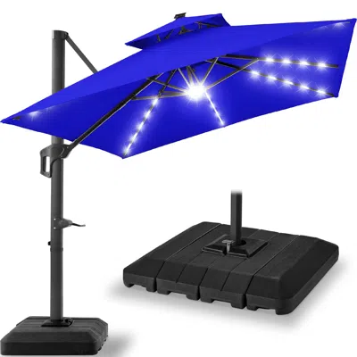 Best Choice Products 12x12ft 2-tier Square Outdoor Solar Led Cantilever Umbrella W/ 360-rotating Base In Blue