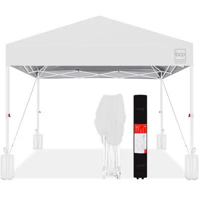Best Choice Products 12x12ft Easy Setup Pop Up Canopy W/ 1-button Setup, Wheeled Case, 4 Weight Bags In White