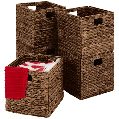 Best Choice Products 12x12in Hyacinth Baskets, Set Of 5 Multipurpose Collapsible Organizers W/ Inserts In Gray
