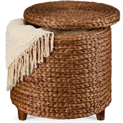 Best Choice Products 17 Round Storage Ottoman With Lid - Handwoven Water Hyacinth Modern Footstool" In Brown