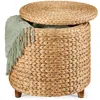 Best Choice Products 17 Round Storage Ottoman With Lid - Handwoven Water Hyacinth Modern Footstool" In Brown