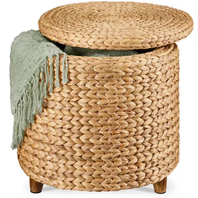 Best Choice Products 17 Round Storage Ottoman With Lid - Handwoven Water Hyacinth Modern Footstool" In Brown