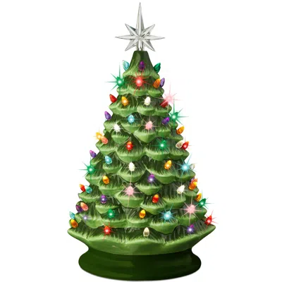 Best Choice Products 18in Ceramic Christmas Tree, Pre-lit Hand-painted Holiday Decor W/ 93 Lights In Green