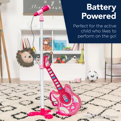 Best Choice Products 19in Kids Flash Guitar, Pretend Play Musical Instrument Toy For Toddlers W/ Mic, Stand