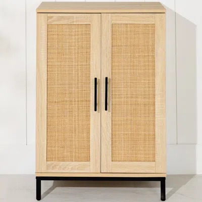 Best Choice Products 2-door Natural Rattan 34 X 24in Storage Cabinet For Bathroom, Living, Dining W/ Adjustable Shelves