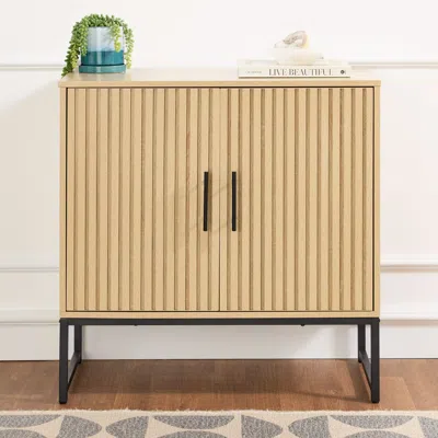 Best Choice Products 2-door Slatted Storage Cabinet, Accent Furniture W/ Non-scratch Foot Pads