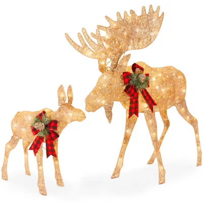 Best Choice Products 2-piece Moose Family Lighted Christmas Yard Décor Set W/ 170 Led Lights, Stakes, Zip Ties In Pattern