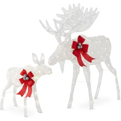 Best Choice Products 2-piece Moose Family Lighted Christmas Yard Décor Set W/ 370 Led Lights, Stakes, Zip Ties In Gray