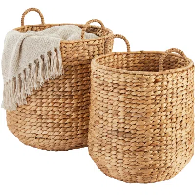 Best Choice Products 2-piece Round Nesting Baskets W/handles, Handwoven Water Hyacinth, Storage Organizer - Natural In Brown