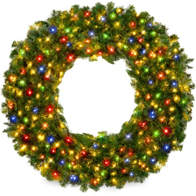 Best Choice Products 24in Artificial Pre-lit Fir Christmas Wreath Decoration W/ 50 Multicolor Lights, 100 Tips In Green