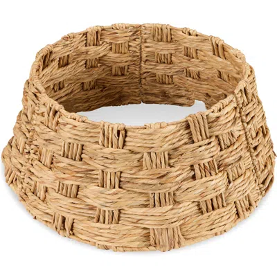 Best Choice Products 24in Basket Woven Hyacinth Christmas Tree Collar, Skirt Accessory W/ Cord Cut-out - Natural