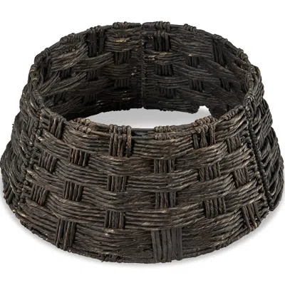 Best Choice Products 24in Basket Woven Hyacinth Christmas Tree Collar, Skirt Accessory W/ Cord Cut-out- Espresso