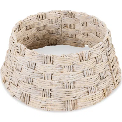 Best Choice Products 24in Basket Woven Hyacinth Christmas Tree Collar, Skirt Accessory W/ Cord Cut-out In Neutral