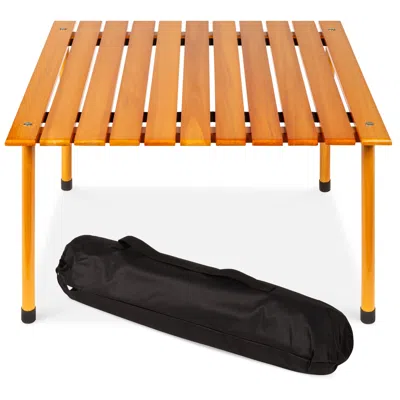 Best Choice Products 28x28in Foldable Indoor Outdoor Portable Wooden Table For Picnics, Camping, Beach W/ Carrying Case In Neutral