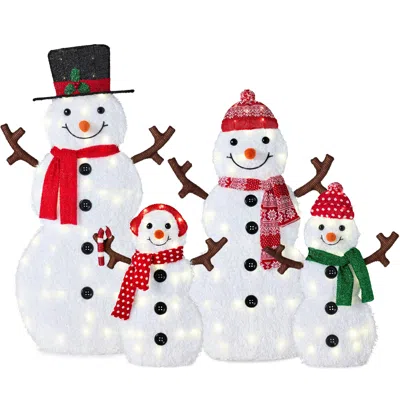 Best Choice Products 2d Lighted Snowman Family Set Outdoor Yard Décor W/ Led Lights