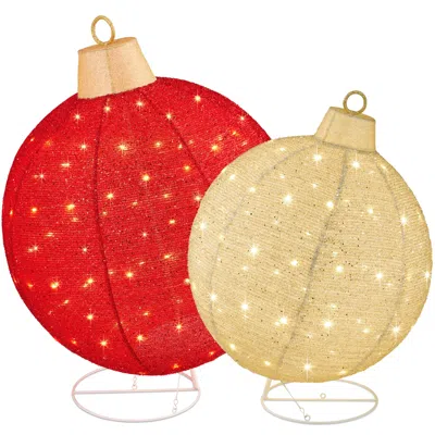 Best Choice Products 2pc Lighted Pop-up Christmas Ornaments Outdoor Holiday Decoration W/ 220 Led Lights - Red/gold