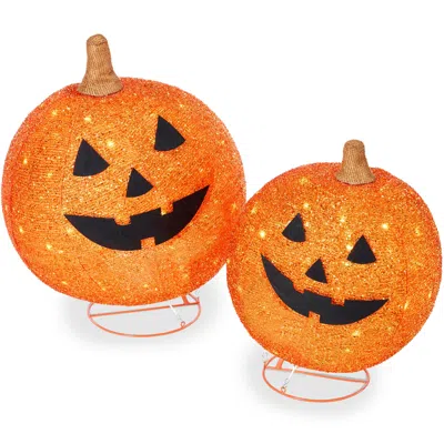 Best Choice Products 2pc Lighted Pop-up Outdoor Halloween Pumpkin Set, Fall Holiday Decoration W/ 130 Led Lights, 8 Light In Orange