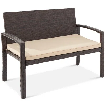 Best Choice Products 2-person Outdoor Wicker Bench Garden Patio Porch Furniture W/ 700lb Capacity, Cushion In Brown