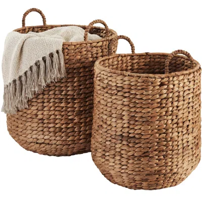 Best Choice Products 2-piece Round Nesting Baskets W/handles, Handwoven Water Hyacinth, Storage Organizer In Brown