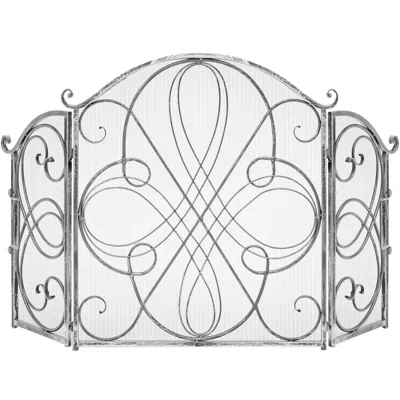 Best Choice Products 3-panel 55x33in Wrought Iron Fireplace Safety Screen Decorative Scroll Spark Guard Cover In Transparent