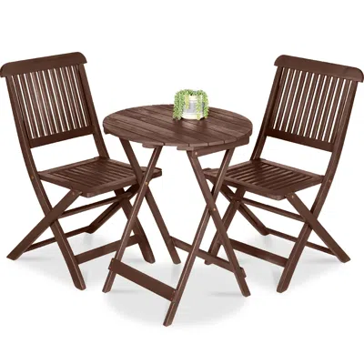 Best Choice Products 3-piece Acacia Wood Bistro Set, Folding Patio Furniture W/ 2 Chairs, Table - Brown