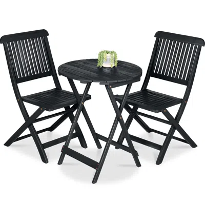 Best Choice Products 3-piece Acacia Wood Bistro Set, Folding Patio Furniture W/ 2 Chairs, Table - Charcoal