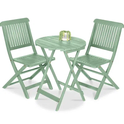 Best Choice Products 3-piece Acacia Wood Bistro Set, Folding Patio Furniture W/ 2 Chairs, Table - Mint