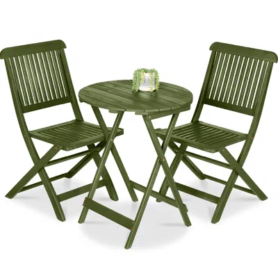 Best Choice Products 3-piece Acacia Wood Bistro Set, Folding Patio Furniture W/ 2 Chairs, Table - Olive