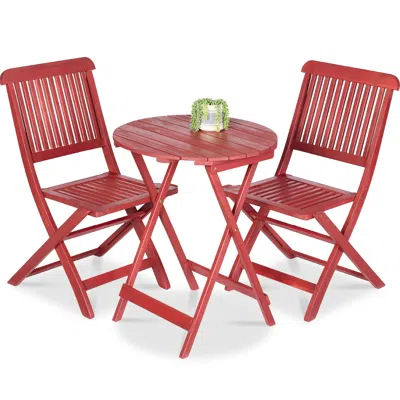 Best Choice Products 3-piece Acacia Wood Bistro Set, Folding Patio Furniture W/ 2 Chairs, Table - Ruby