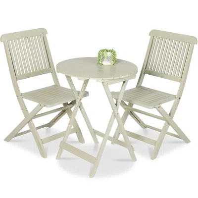 Best Choice Products 3-piece Acacia Wood Bistro Set, Folding Patio Furniture W/ 2 Chairs, Table - Sage Green