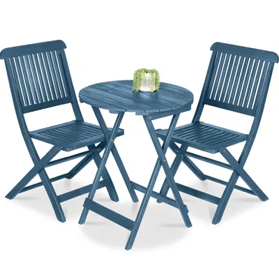Best Choice Products 3-piece Acacia Wood Bistro Set, Folding Patio Furniture W/ 2 Chairs, Table - Slate Blue