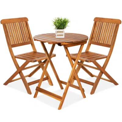 Best Choice Products 3-piece Acacia Wood Bistro Set, Folding Patio Furniture W/ 2 Chairs, Table, Teak Finish - Natural In Brown