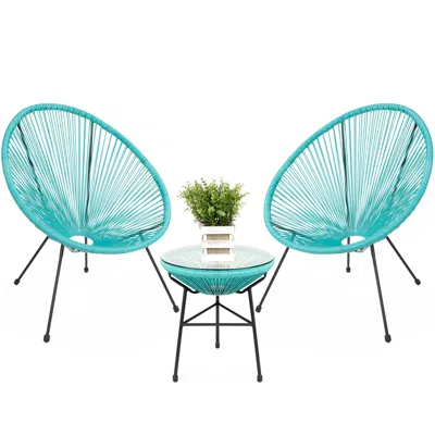 Best Choice Products 3-piece All-weather Patio Acapulco Bistro Furniture Set W/ Rope, Glass Top Table In Pattern